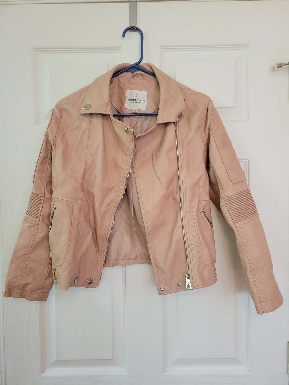 Urban Republic Women's Blush Pink Faux Leather Moto Jacket, Girls Large 14/16